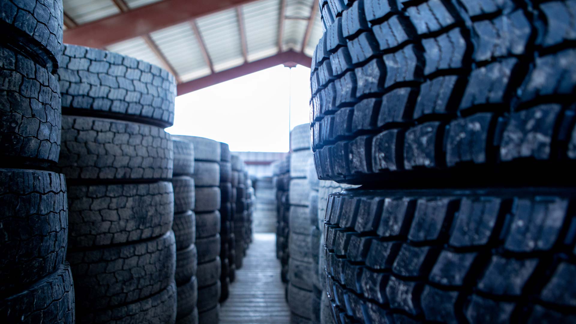 Stacked tires in storage